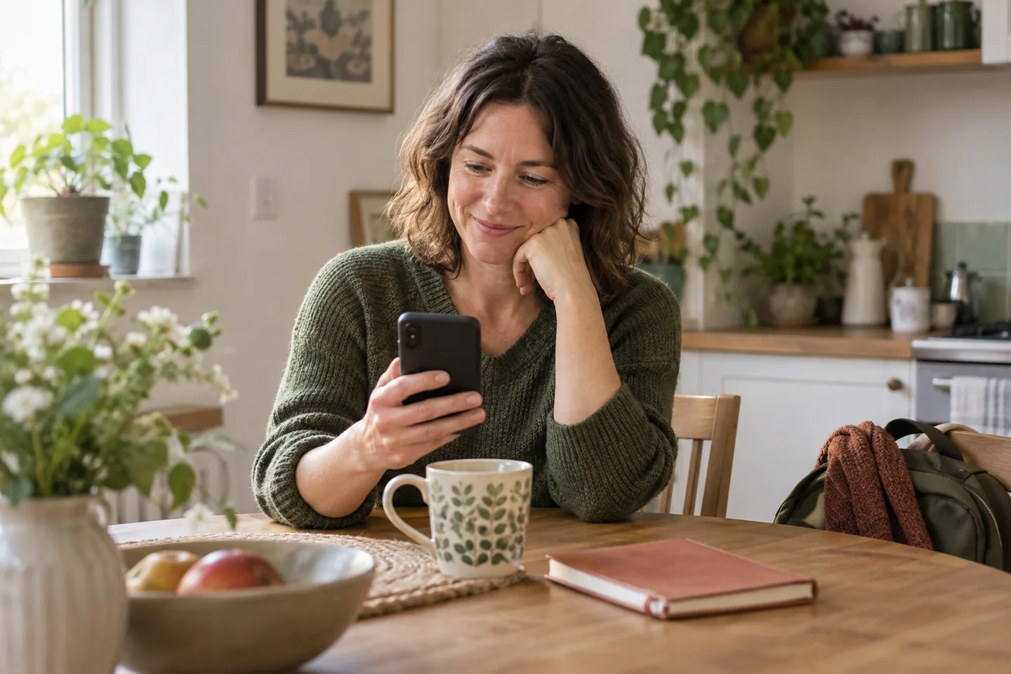 A visitor checks information about a community event on her phone